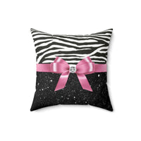 Square Pillow-Glam Pink Bow-Zebra-Black Glitter