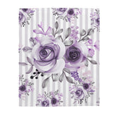 Velveteen Plush Blanket-Soft Purple Floral-Purple Pinstripes-White