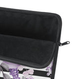 Laptop Sleeve-Soft Purple Floral-Black Horizontal Stripes-White