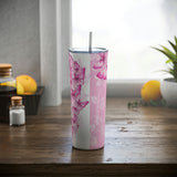 Skinny Tumbler, 20oz-Pink Butterfly Duo-White