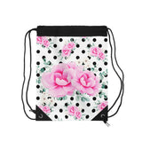 Drawstring Bag-Magenta Pink Floral-Black Polka Dots-White