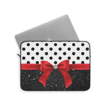 Laptop Sleeve-Glam Red Bow-Black Polka Dots-Black Glitter