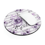 Mouse Pad-Soft Purple Floral-Soft Purple Horizontal Stripes-White