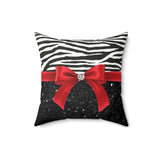 Square Pillow-Glam Red Bow-Zebra-Black Glitter