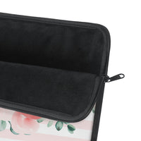 Laptop Sleeve-Lush Pink Floral-Pink Horizontal Stripes-White