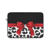 Laptop Sleeve-Glam Red Bow-Snow Leopard-Black