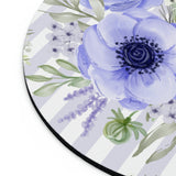 Mouse Pad-Soft Blue Floral-Soft Blue Horizontal Stripes-White