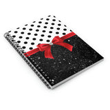 Small Spiral Notebook, 6x8in-Glam Red Bow-Black Polka Dots-Black Glitter