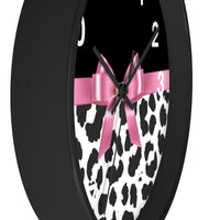 Wall Clock-Glam Pink Bow-Snow Leopard-Black