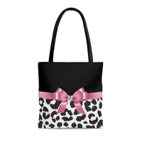 Tote Bag-Glam Pink Bow-Snow Leopard-Black