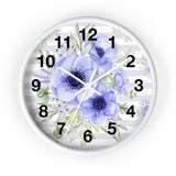 Wall Clock-Soft Blue Floral-Soft Blue Horizontal Stripes-White