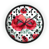 Wall Clock-Rouge Red Floral-Black Polka Dots-White