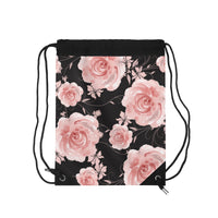 Drawstring Bag-Pink Rose-Pink Stencil-Black