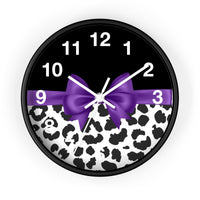 Wall Clock-Glam Purple Bow-Snow Leopard-Black