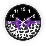 Wall Clock-Glam Purple Bow-Snow Leopard-Black