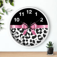 Wall Clock-Glam Pink Bow-Snow Leopard-Black