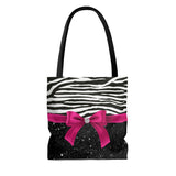 Tote Bag-Glam Passion Pink Bow-Zebra-Black Glitter