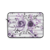 Laptop Sleeve-Soft Purple Floral-Soft Purple Horizontal Stripes-White