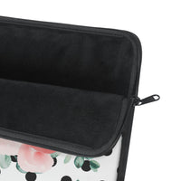 Laptop Sleeve-Lush Pink Floral-Black Polka Dots-White