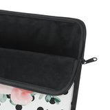 Laptop Sleeve-Lush Pink Floral-Black Polka Dots-White