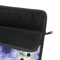 Laptop Sleeve-Soft Blue Floral-Black Polka Dots-White