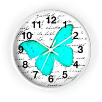 Wall Clock-Aqua Butterfly-Illegible Cursive-10"x10"in