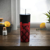 Skinny Tumbler, 20oz-Glam Red Bow-Red Lace-Black