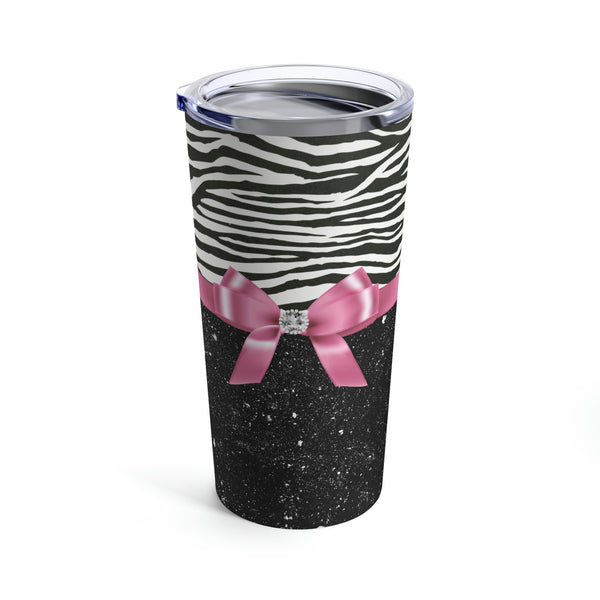 Tumbler 20oz-Glam Pink Bow-Zebra-Black Glitter