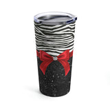 Tumbler 20oz-Glam Red Bow-Zebra-Black Glitter