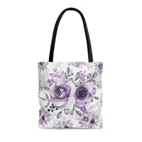 Tote Bag-Soft Purple-Floral Stencil-White