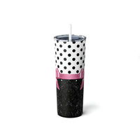 Skinny Tumbler, 20oz-Glam Pink Bow-Black Polka Dots-Black Glitter