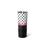 Skinny Tumbler, 20oz-Glam Pink Bow-Black Polka Dots-Black Glitter