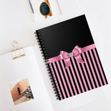 Small Spiral Notebook, 6x8in-Glam Pink Bow-Pink Black Pinstripes-Black