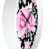 Wall Clock-Magenta Pink Floral-White Polka Dots-Black