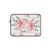 Laptop Sleeve-Lush Pink Floral-Pink Horizontal Stripes-White