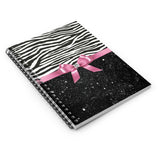 Small Spiral Notebook, 6x8in-Glam Pink Bow-Zebra-Black Glitter