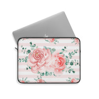 Laptop Sleeve-Lush Pink Floral-Pink Horizontal Stripes-White