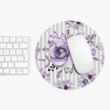 Mouse Pad-Soft Purple Floral-Purple Pinstripes-White