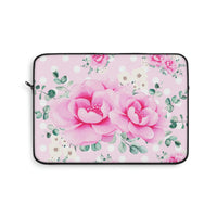 Laptop Sleeve-Magenta Pink Floral-White Polka Dots-Pink