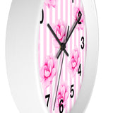 Wall clock-Magenta Pink-Floral Pinstripes