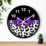 Wall Clock-Glam Purple Bow-Snow Leopard-Black