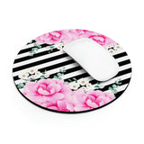 Mouse Pad-Magenta Pink-Floral Bash-Black Horizontal Stripes-White