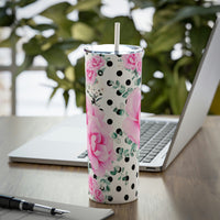 Skinny Tumbler, 20oz-Magenta Pink Floral-Black Polka Dots-White