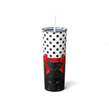 Skinny Tumbler, 20oz-Glam Red Bow-Black Polka Dots-Black Glitter