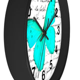 Wall Clock-Aqua Butterfly-Illegible Cursive-10"x10"in