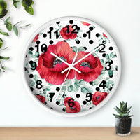 Wall Clock-Rouge Red Floral-Black Polka Dots-White