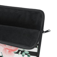 Laptop Sleeve-Lush Pink Floral-Black Horizontal Stripes-White