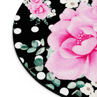 Mouse Pad-Magenta Pink Floral-White Polka Dots-Black