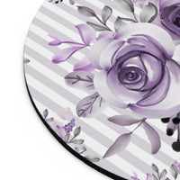 Mouse Pad-Soft Purple Floral-Purple Pinstripes-White