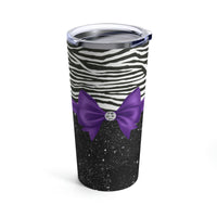 Tumbler 20oz-Glam Purple Bow-Zebra-Black Glitter